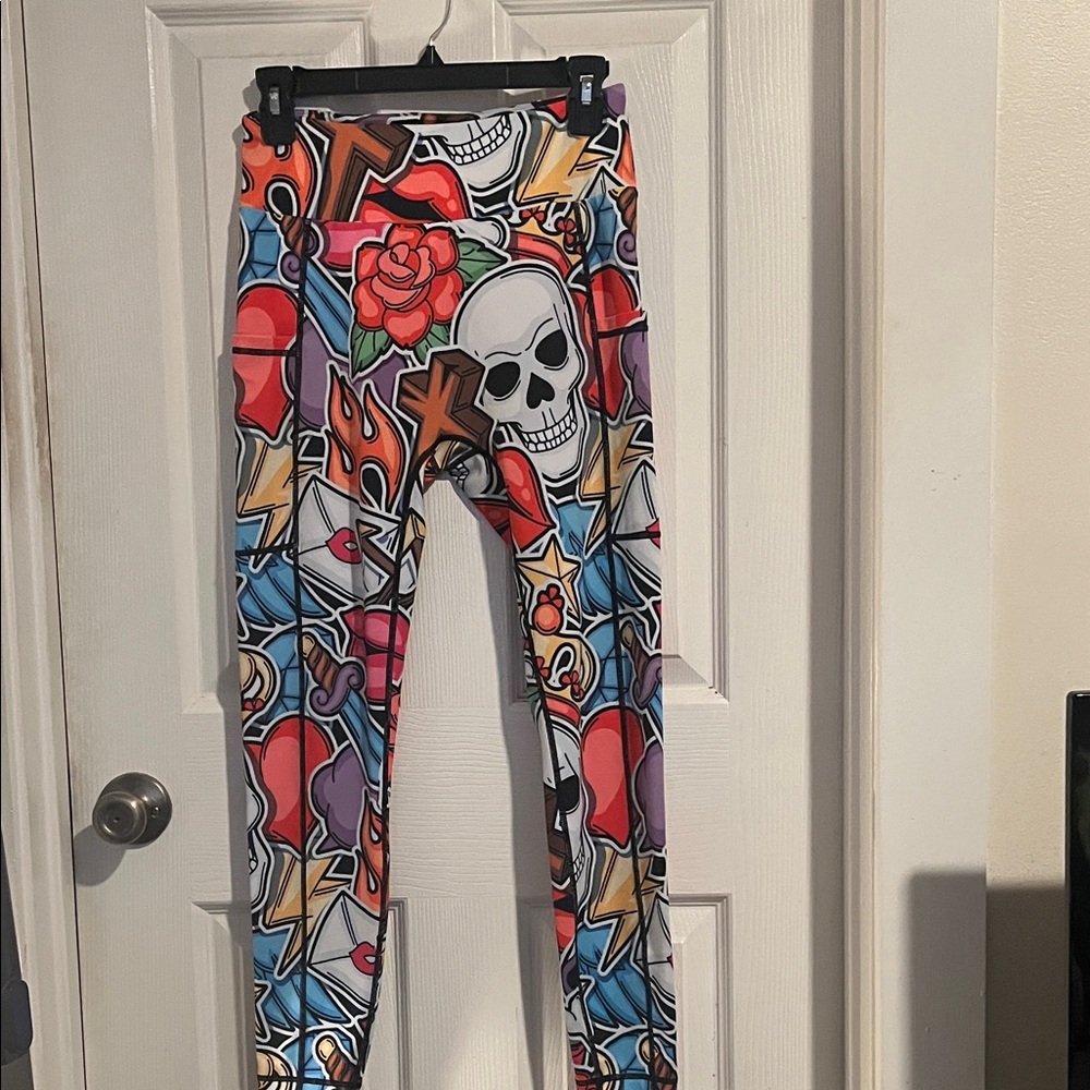 Grrrl Tattoo Print Pocketed Leggings